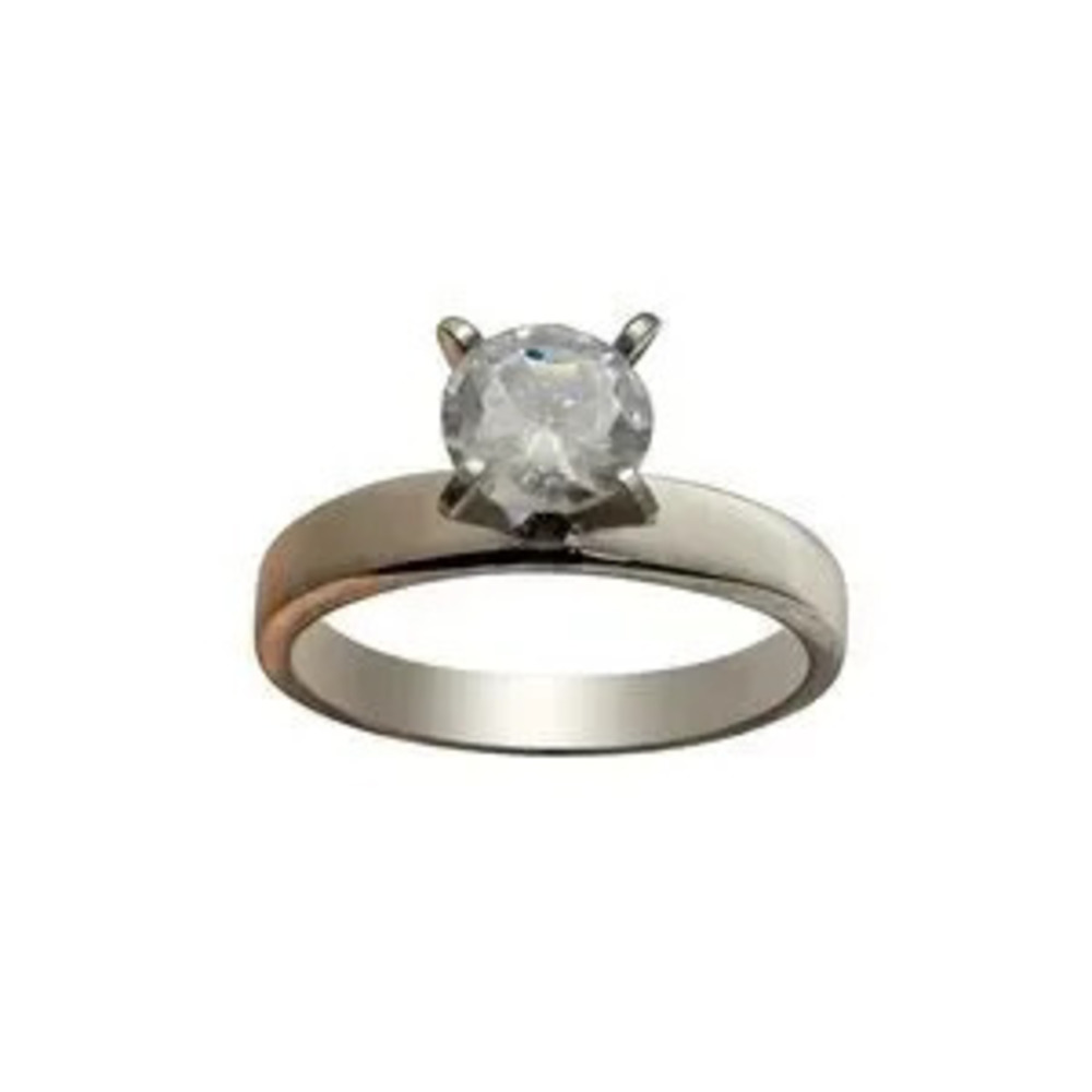 Elegant Stainless Steel Silver Ring with Clear Gemstone